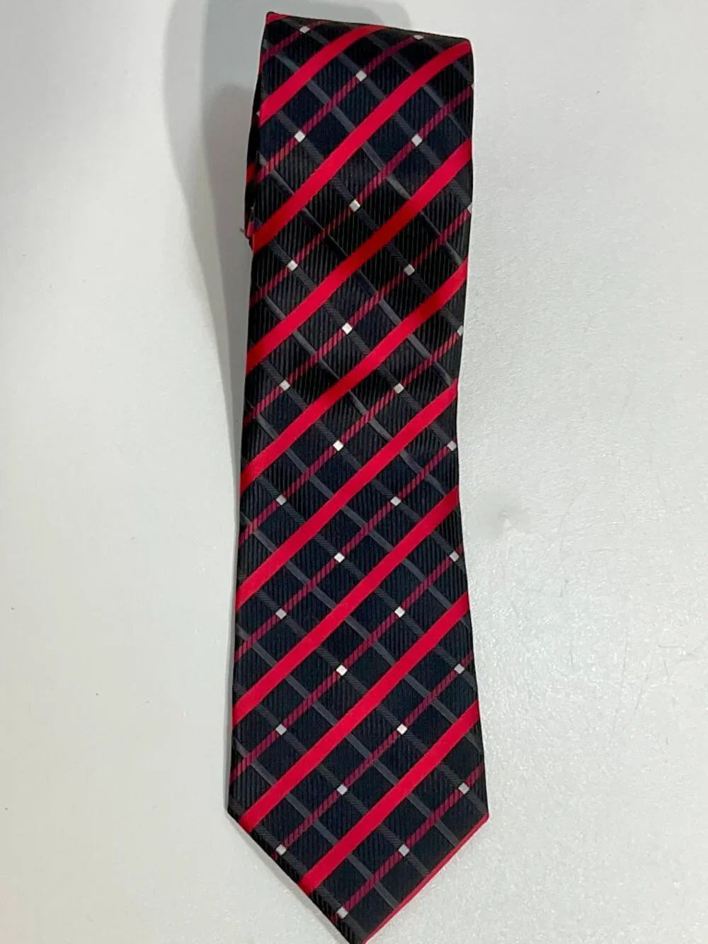 Bill Robinson Mens Tie Black Red White Plaid